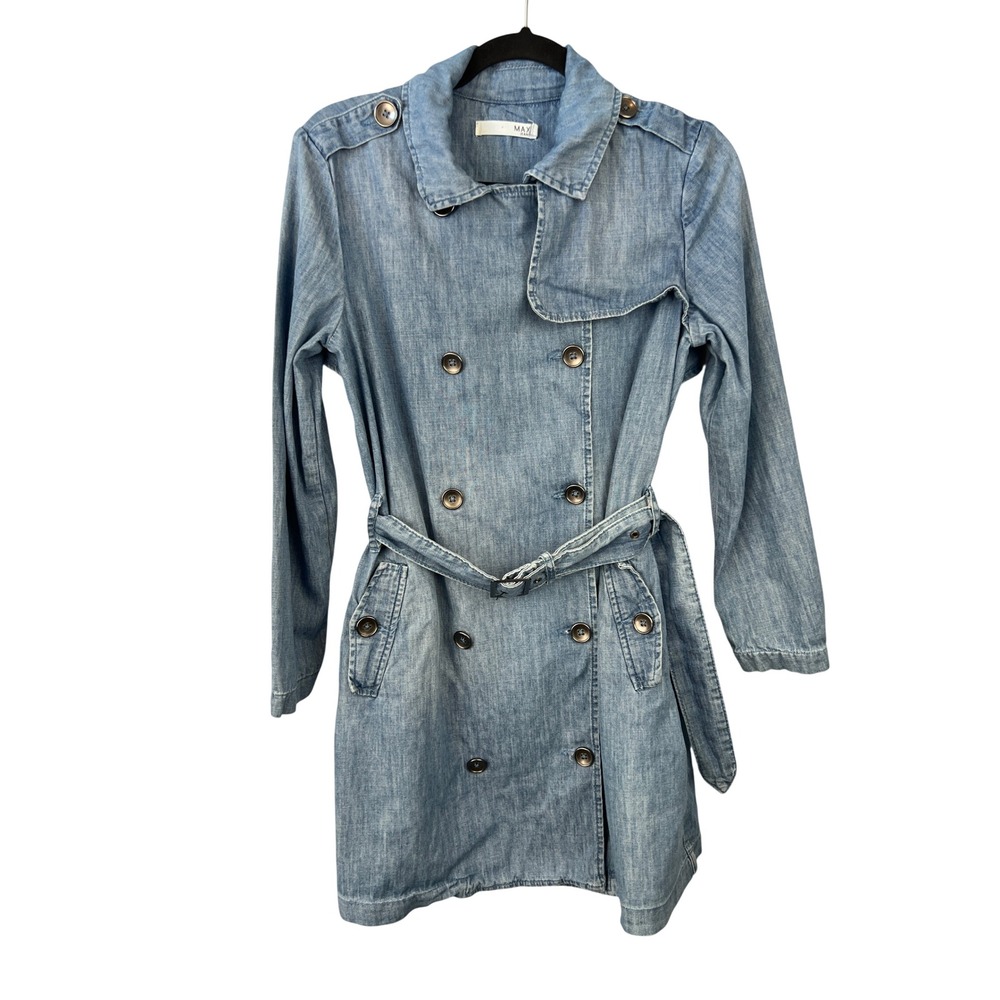 Max‎ Jeans Chambray Cotton Linen Blend Double Breasted Peacoat Trench SZXS